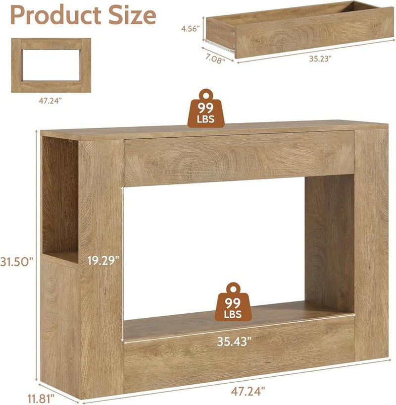 Vividwood Console Table with Drawer, Farmhouse Wood Entryway Table with Storage Shelves, 47'' Sofa Table behind Couch for Living Room, Hallway, Foyer