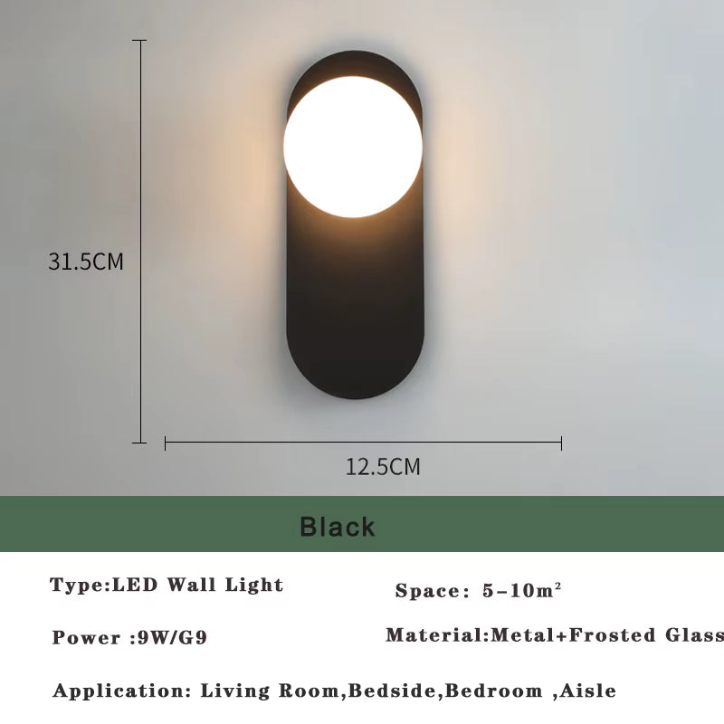 Nordic Golden LED Wall Lamp with 9W G9 Bulb Indoor LED Wall Lighting Fixtures for Bedroom Living Room Black Wall Sconce