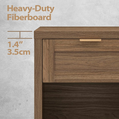 Nightstand with Drawers Farmhouse Nightstand Set of 2 Classic Walnut