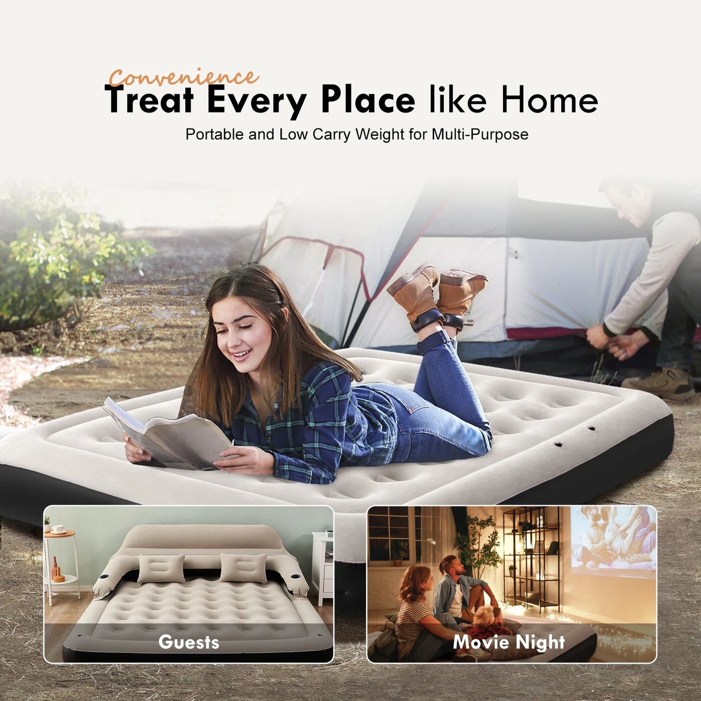 Queen Size 9" Air Mattress with Headboard, Air Couch Sofa Bed