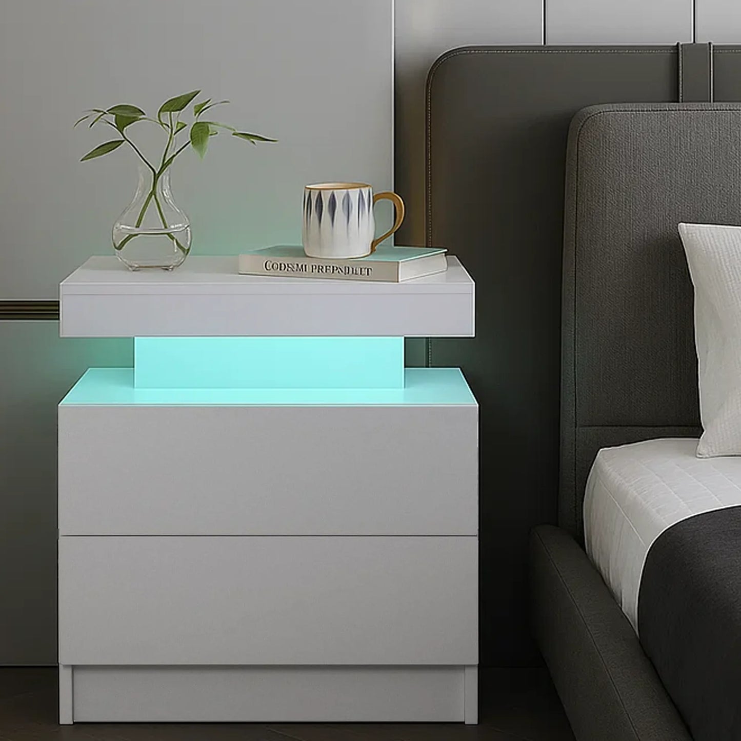 LED Nightstand with 2 Drawers Modern LED Night Stand with LED Lights Night Stands for Living Room,Bedroom