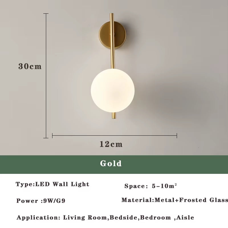 Nordic Golden LED Wall Lamp with 9W G9 Bulb Indoor LED Wall Lighting Fixtures for Bedroom Living Room Black Wall Sconce