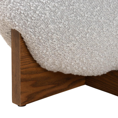 Fisk Japandi Light Grey Boucle Fabric and Walnut Brown Finished Wood Ottoman Footstool